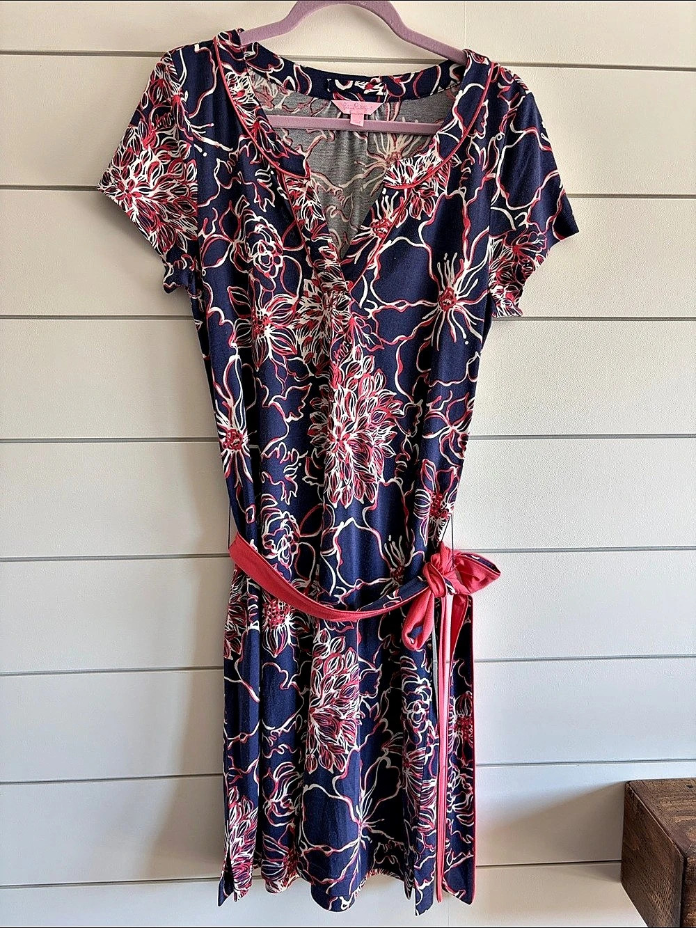 Lilly Pulitzer Floral Midi Dress in Blue & Coral Size Medium